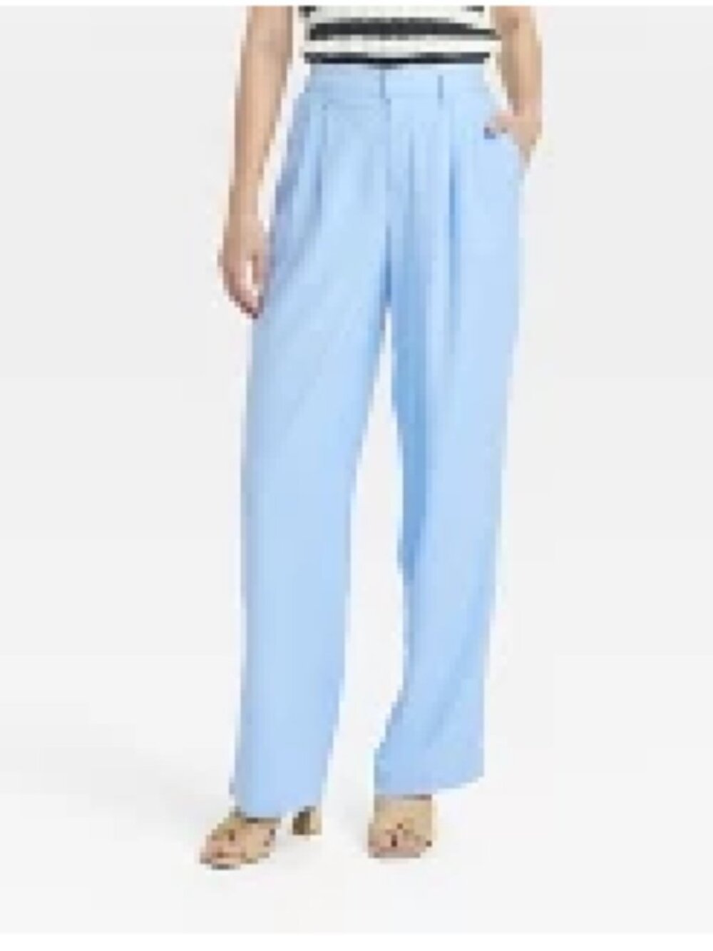 A New Day High Rise Linen Pants Blue Size 14 Wide Leg Pleated Lightweight